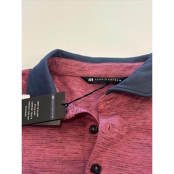 $99 NWT Travis Mathew polo pink stripes, mens Size XL 3 button blend POLO SHIRT - Picture 5 of 8